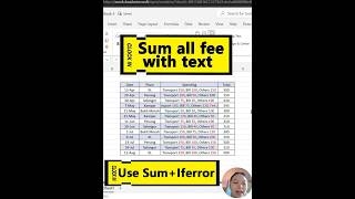 Sum the costs in the text using SUM + Iferror