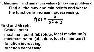 Calculus - Application of Differentiation (6 of 60) Max/Min Values: Ex. 5 f(x)=x/(x^2+2)