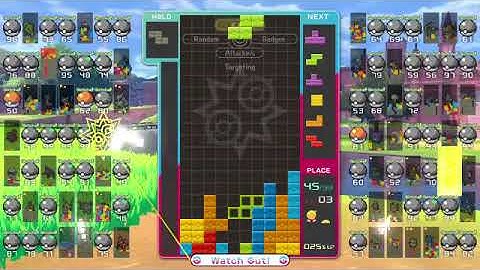 i got 5 K.O.s finally at the beginning into the top 50 in tetris 99 today!!!!