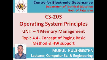 20  CS 203 Operating System Unit 4 Memory Manag., 4.4   Concept of Paging Basic Method & HW support