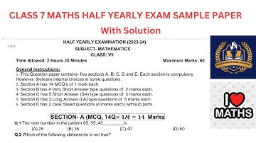 Class-7 Maths Half Yearly Exam Question Paper/Term-1 Session 2024-25/KV Sample Papers