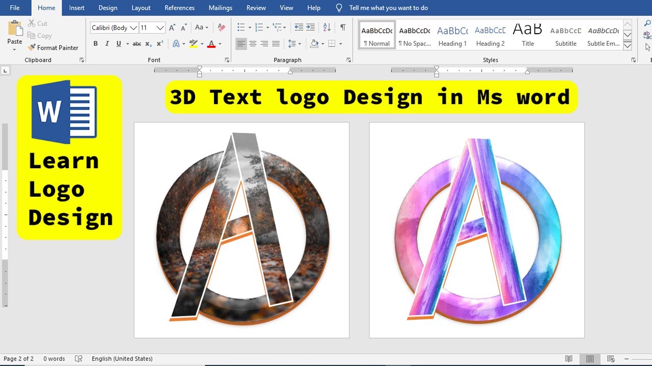 Ms Word Tutorial 3d Text Logo Design In Microsoft Office Word Best Logo Design Logo Making Youtube