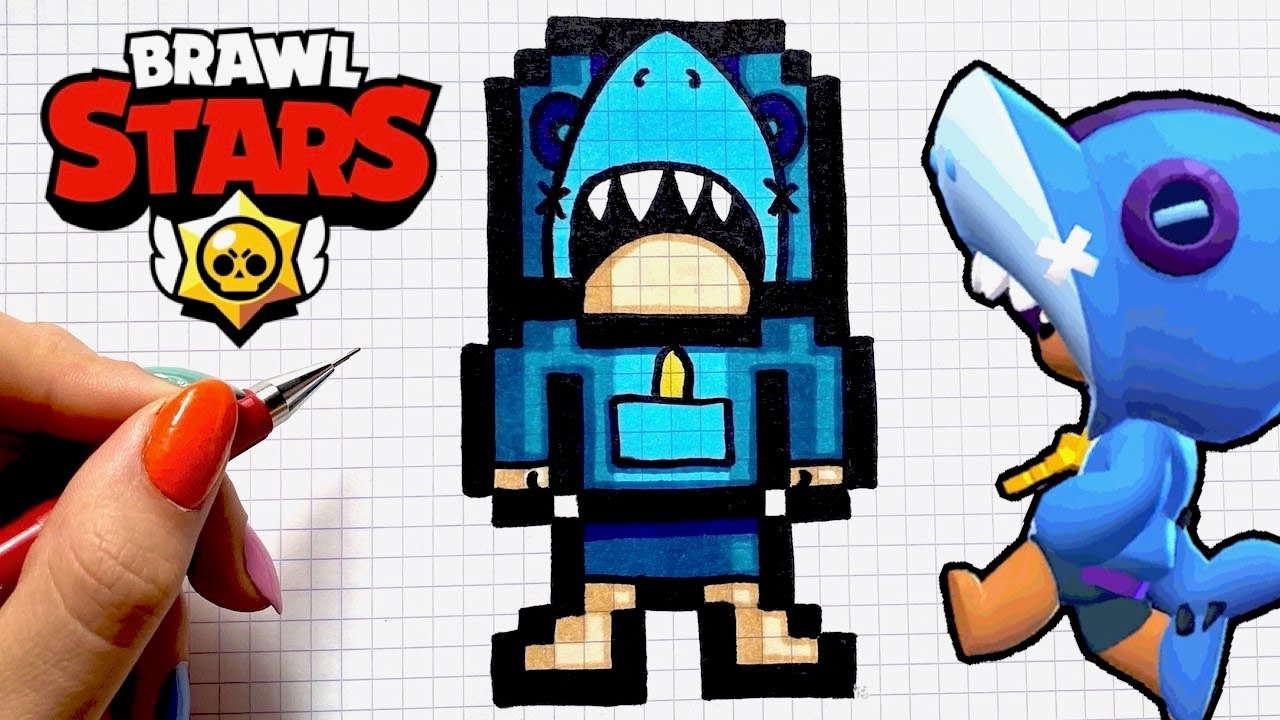 How To Draw Shark Leon Pixel Art Brawl Stars Youtube - brawl stars leon pixel art