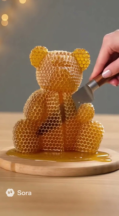 ASMR Honeycomb Bear Slicing! 🍯 Knife Cutting Honeycomb Cells (Sticky Satisfying Sounds)