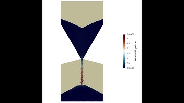 DEM simulation of filling and discharge of particles in a wedge-shaped silo