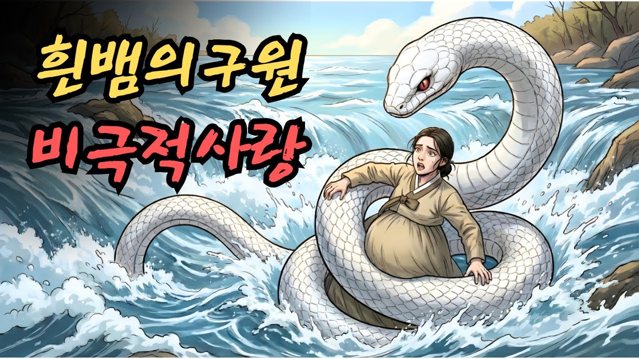 흰 뱀이 임산부를 물에 빠진 위기에서 구해낸다. 인간과 뱀 사이에 싹트는 로맨스가 시작되지만, 비극적인 결말로 끝난다. | 민담 | 전설 | 설화 | 옛날이야기