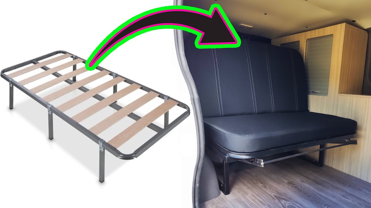 How to create a camper van seat bed using an old bed fame mounted in a  Renault Trafic van 