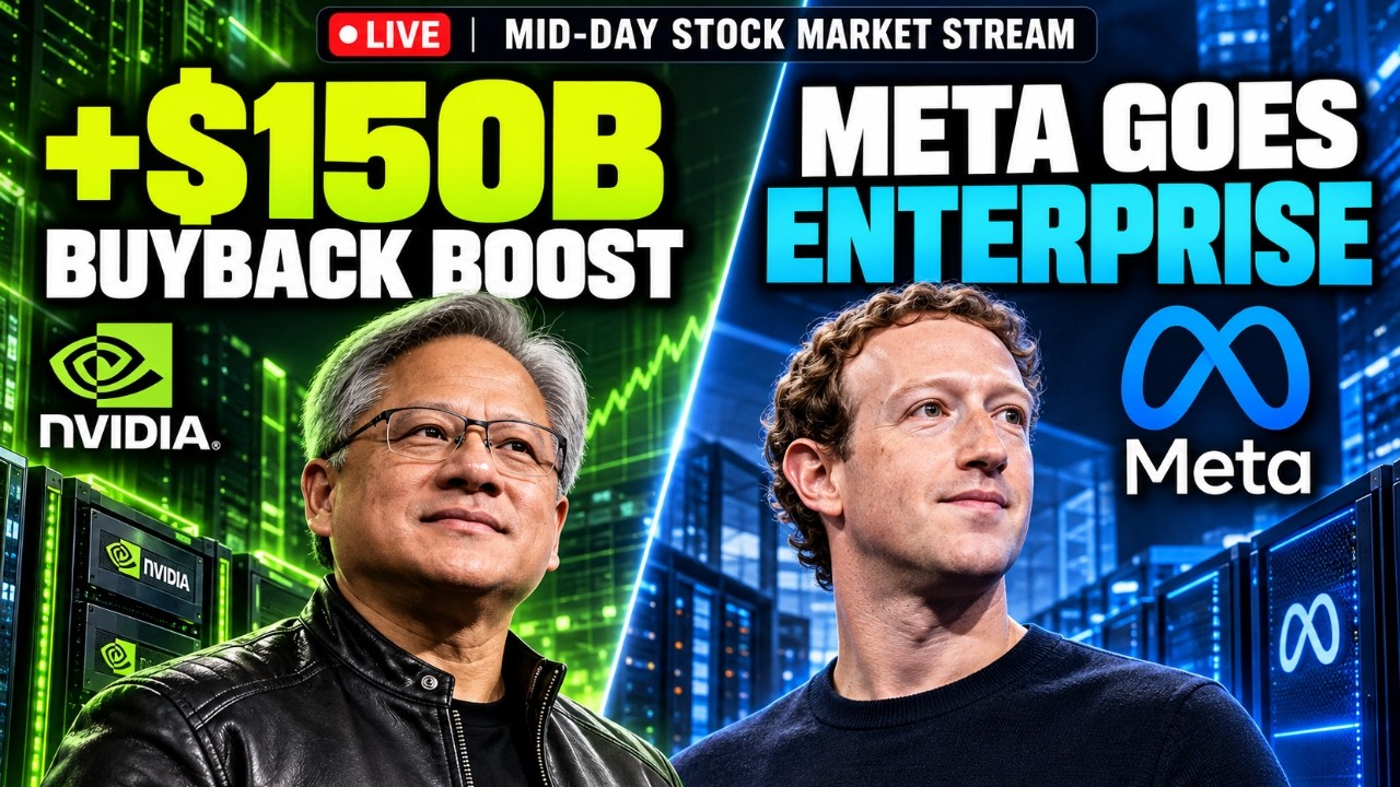 Mid-Day Stock Market Stream: NVDA $150B BuyBack Increase, META Going After Enterprises: video thumbnail