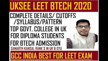 UKSEE LEET ADMISSION 2020 APPLICATION DATE+ UKSEE LEET EXAM PATTERN =100Q.+ DETAILS SYLLABUS+CUTOFFS