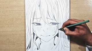 Tutorial anime drawing | How to draw a Girl Sad Crying step by step easy for beginners