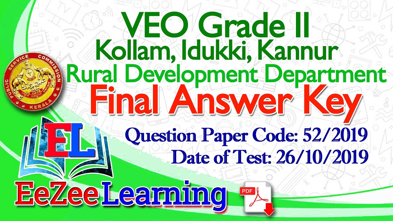 VEO Grade II | Kollam, Idukki & Kannur | Rural Development | October 26, 2019 | Final Answer Key