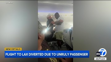 Unruly passenger yelling racist slurs restrained by man during flight to LA
