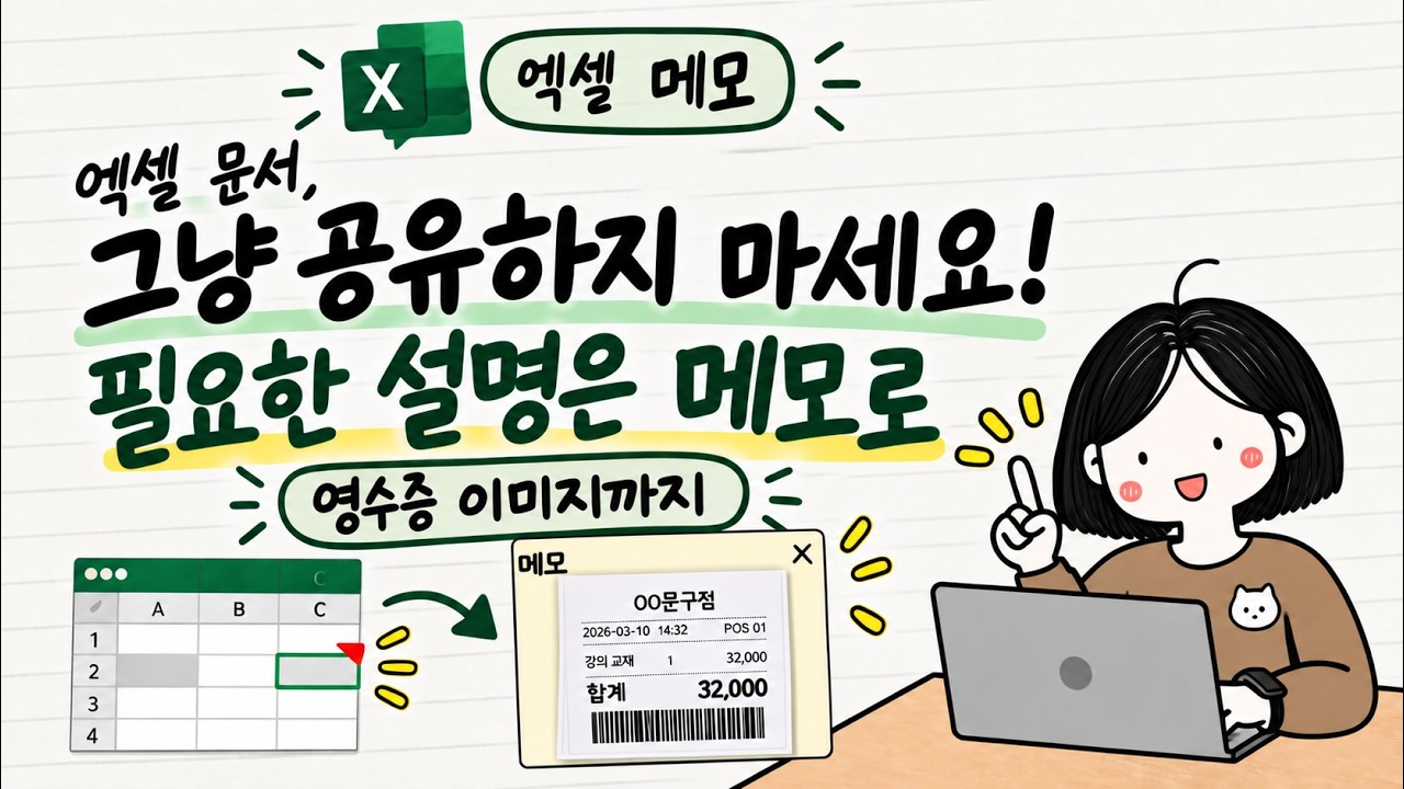 엑셀 문서, 그냥 공유하지 마세요! 필요한 설명은 메모로 | 영수증 이미지도 삽입 가능!