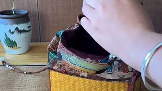 Chinese Large Satin Handmade Bamboo Weaving Travel Tea Set Storage Bag