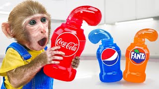 KiKi Monkey challenges with So Sweet Frozen Coca or Fanta or Pepsi Honey Jelly KUDO ANIMAL KIKI