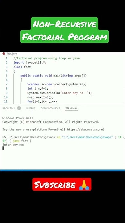 Non Recursive Factorial program in Java #Java #code #shorts - YouTube
