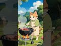 Cat Bbq Campfire Meat Peaceful Cozy Barbecue Grill Delicious Ghiblishorts Viral 