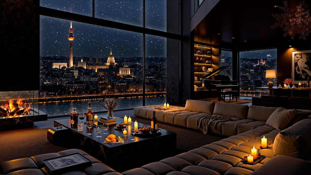 Berlin Winter Night Vibes ❄ Relax in Luxury Apartment with Smooth Jazz Saxophone & Fireplace Sounds
