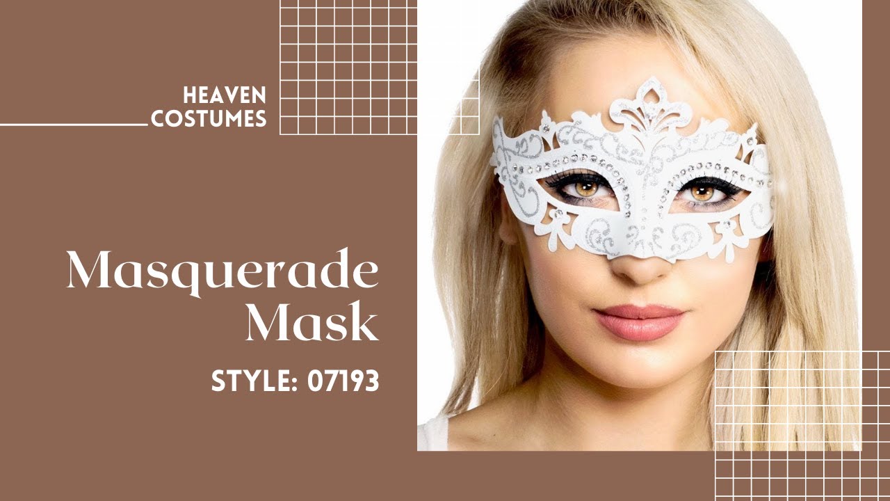 White Glitter Masquerade Mask with Rhinstones