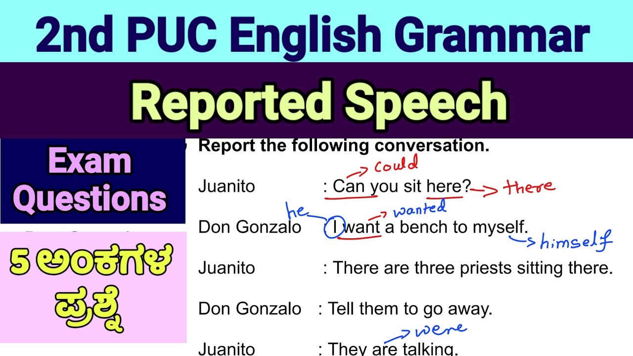 2nd PUC Reported Speech Kannada Explanation Important Grammar Exercises