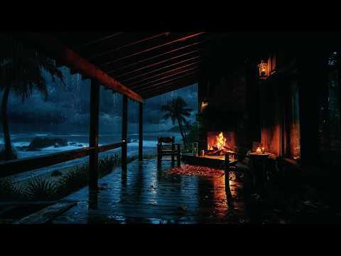Cozy Seaside Storm  Heavy Rain & Thunder Sounds for Sleep | 3 Hours