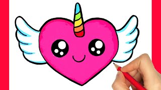 HOW TO DRAW UN CORAZON CON ALAS KAWAII