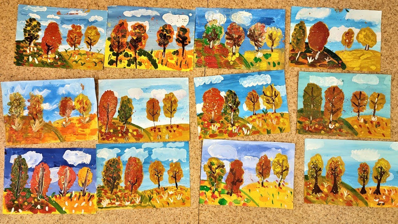 Дети рисуют осень. Уроки рисования в школе. как нарисовать осень. - YouTube