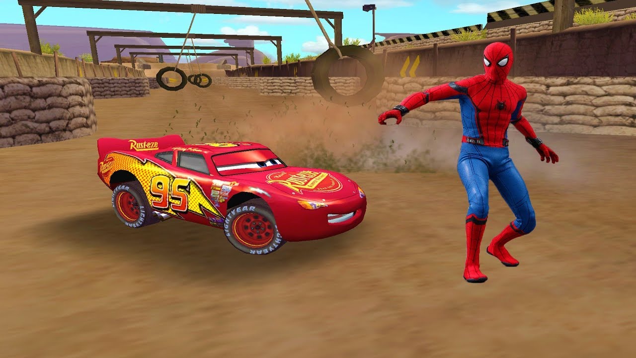 Simsek Mcqueen Tehlikeli Parkur Pistinde Orumcek Adam Araba