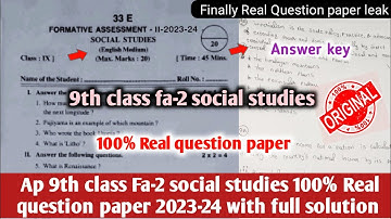 ap 9th class fa2 social studies question paper 2023|9th class social studies fa2 question paper 2023