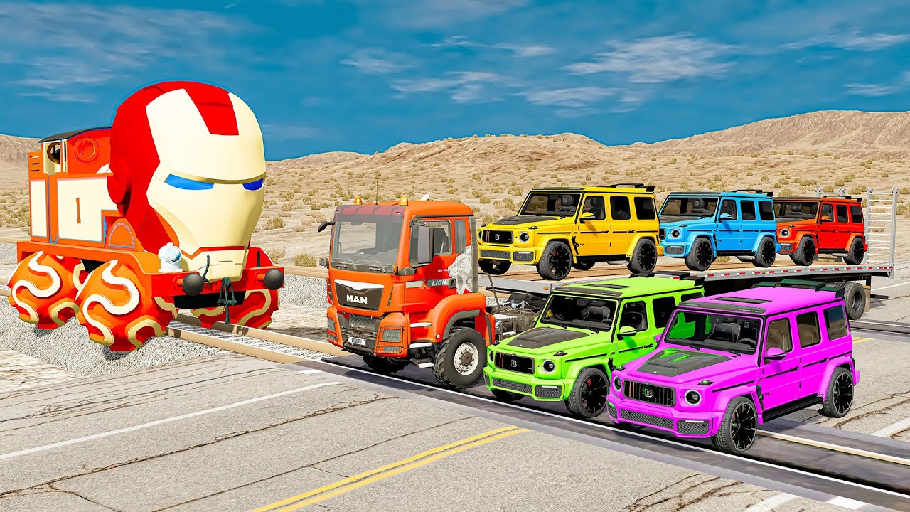 TRANSPORTING PIXAR CARS & FRUITS WITH COLORED & JOHN DEERE vs CLAAS vs TRACTORS - BeamNG.drive 