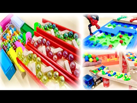 マーブルランレース ASMR ☆ HABA カタカタスロープ&スパイラルレール&CUBORO, ダンプトラック!人気のマーブル動画を連続再生【Marble Run Race ASMR】