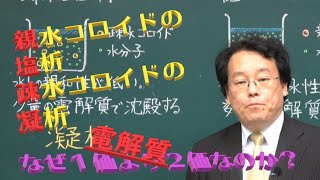 塩析　凝析　親水コロイド　疎水コロイド　保護コロイド　水和性によるコロイドの分類　高校化学　エンジョイケミストリー　114305