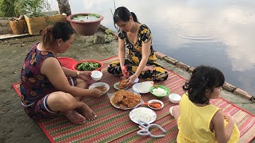 Ăn tép chiên bột bên mé ruộng mùa nước nổi cùng tụi bạn !!!