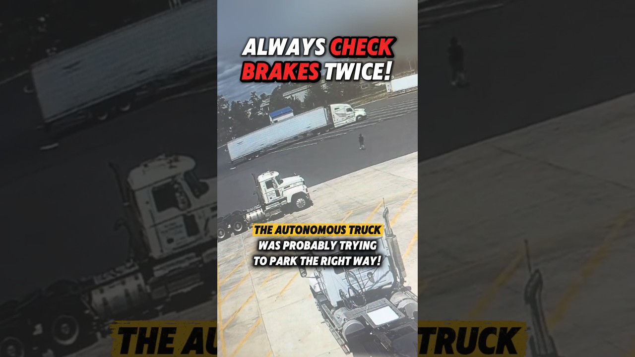 Truck driver forgot to set his air brakes before leaving the semi truck.. but he runs fast 💪😊