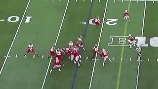FLAT DOWN THE LINE squeezes the down block, spills the puller & tackles the RB for a TFL