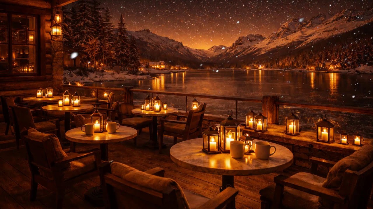 Cozy Fireplace Cabin Night  Snowfall Window View – Deep Sleep Winter Ambience (4K)