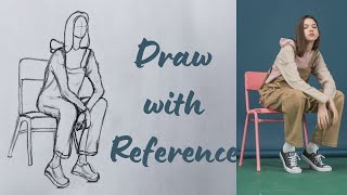 learn to Draw with Reference | Reference Drawing Pose | Drawing girl sitting on chair
