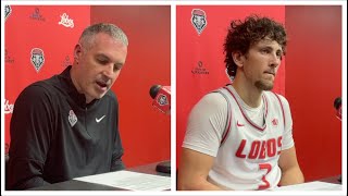 UNM Lobos coach Eric Olen and guard Luke Haupt after losing in the Pit to Boise State (Feb. 7, 2026)