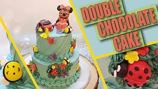In this video we'll learn how to make an easy bake, delicious double
chocolate cake and then cover it whip cream garnish with fondant
decoration...