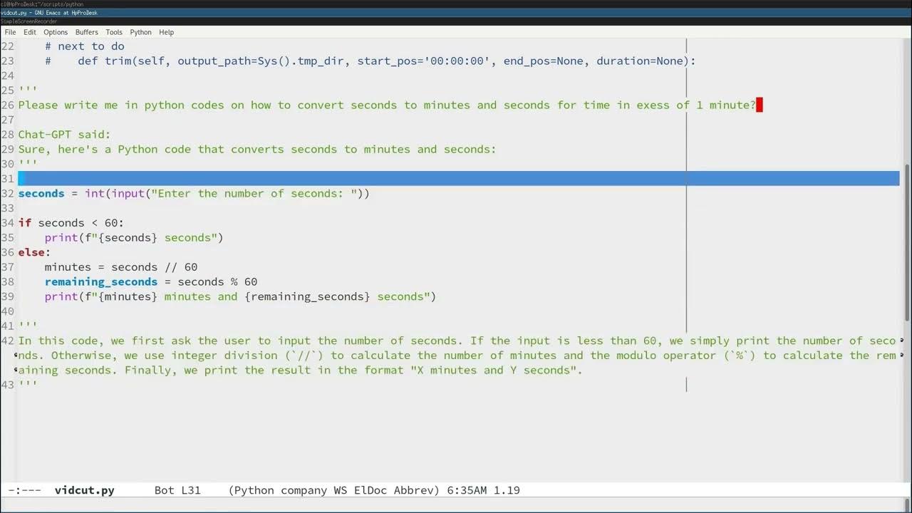 Python in Emacs 0079 - How to use ChatGPT in Python / Emacs code ...