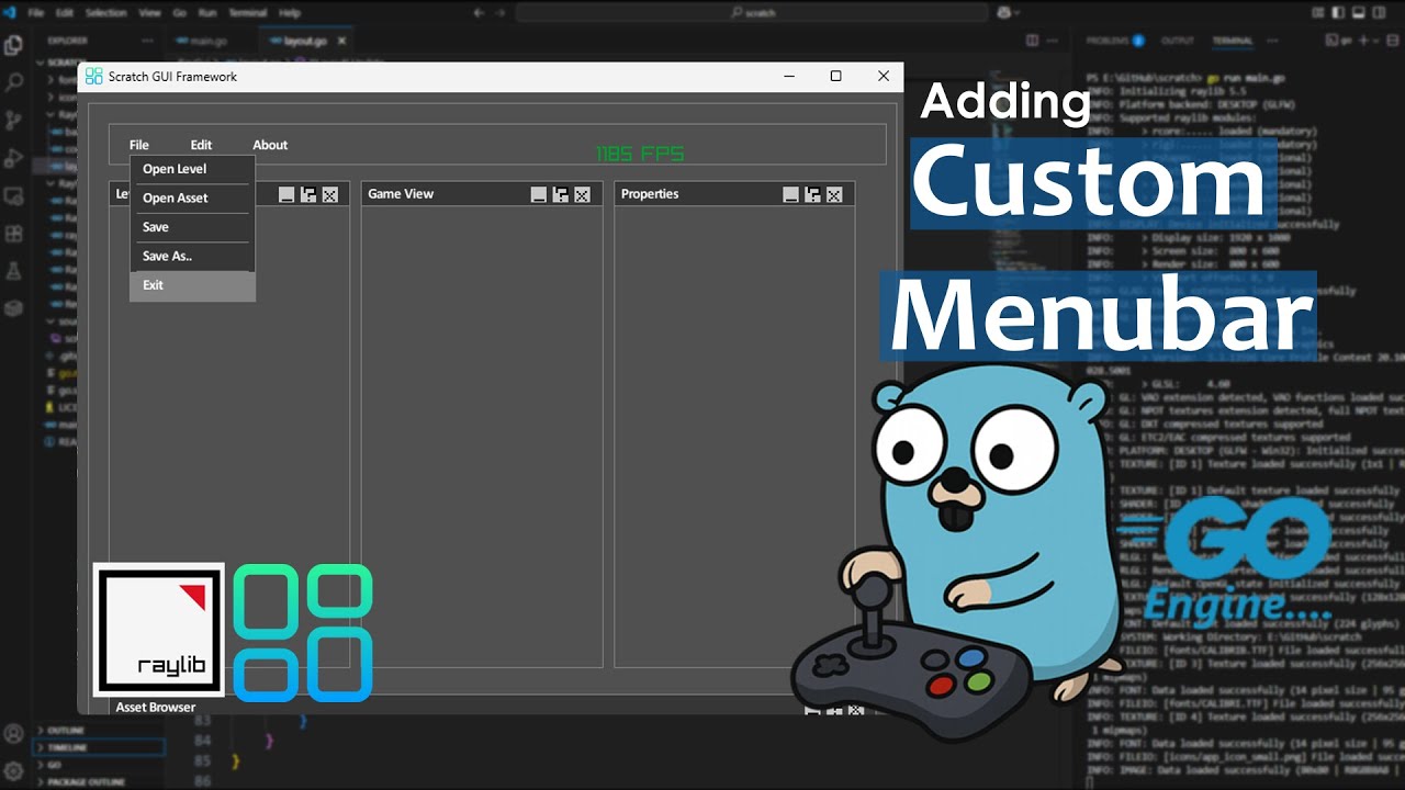 Adding Custom MenuBar to my Game Engine using RayLib | Game Engine Development in GOlang
