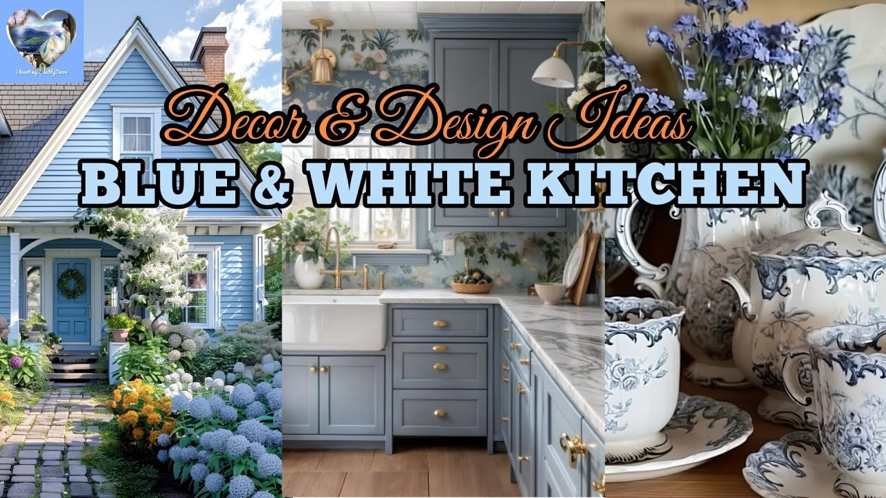 💙🍒 CHIC BLUE & WHITE KITCHEN COTTAGE DECOR: Build & Construct Serene Kitchen with Perfect Accents