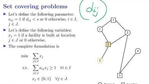 [OR1-Modeling] Lecture 3: Integer Programming #5 Facility location: Covering