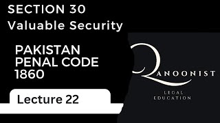 Sec 30 | Valuable  Security |Pakistan Penal Code 1860 in Urdu | Lecture 22 |Qanoonist  Wealth