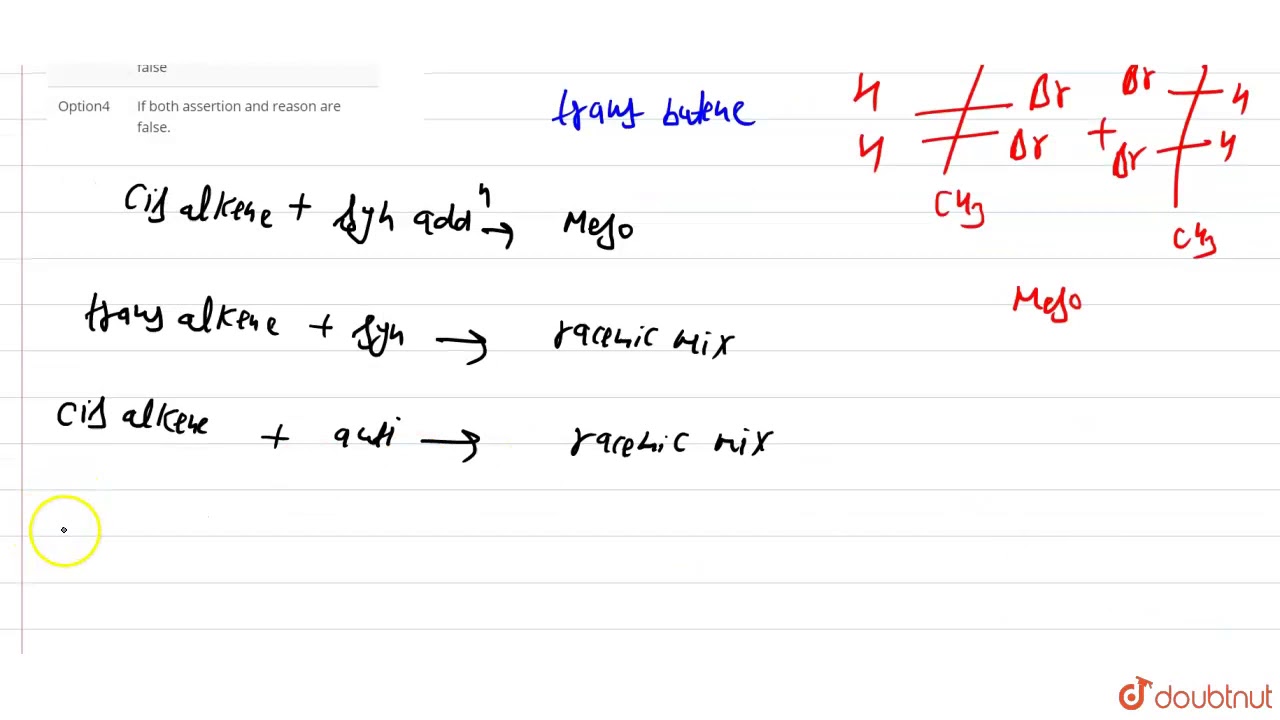 Assertion transbutene on reaction with bromine forms recemic mixture