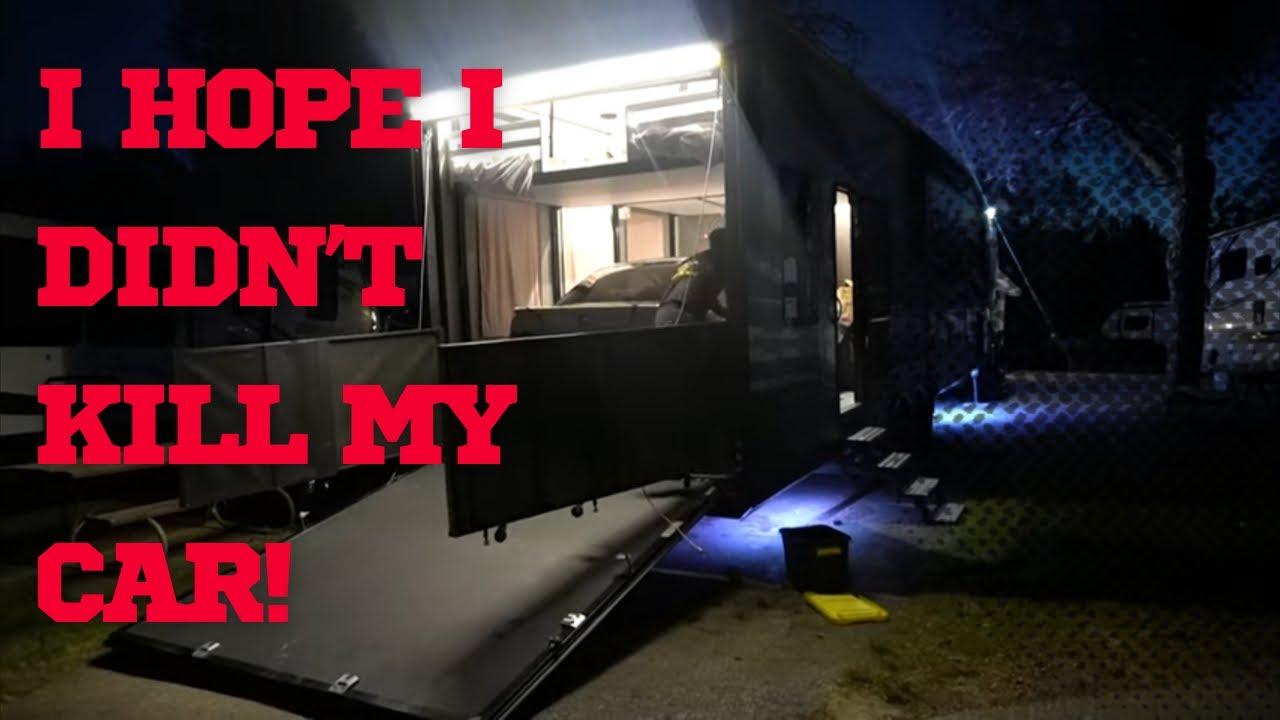 Process of Unloading the Race Car From Our RV Home (and trying to keep the car alive)