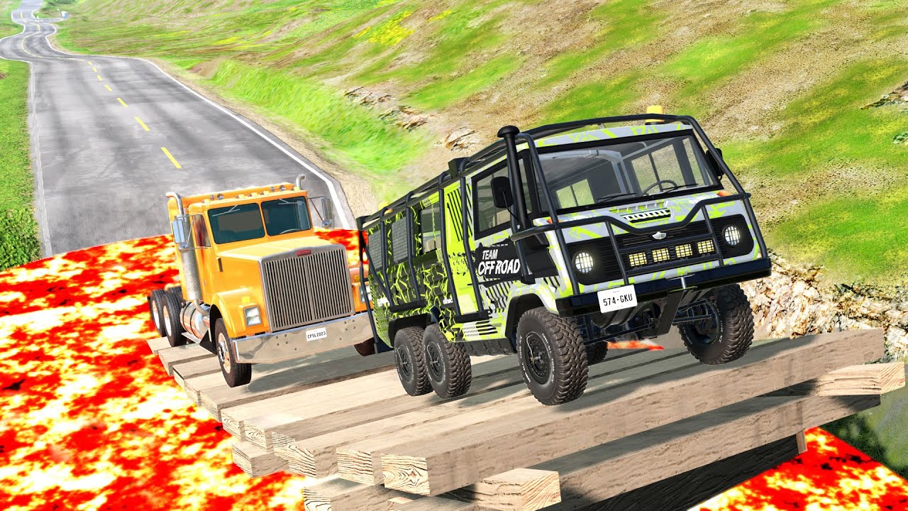 Unbelievable Truck Stunts Jumping Ramps and Conquering Lava Volcanoes