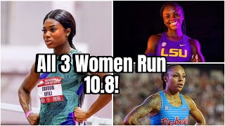 Favour Ofili, Brianna Lyston, and MaKenzie Long all run 10.8s in the 100m at LSU!