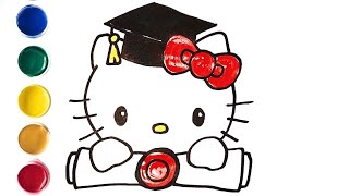 How to draw hello kitty graduation 👩‍🎓 | كيفية رسم و تلوين هيلو كيتي تخرج سهل