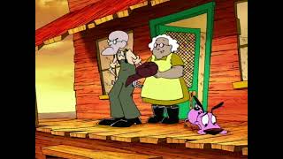 Eustace Bagge - (Screaming and running as angry chickens peck his head)